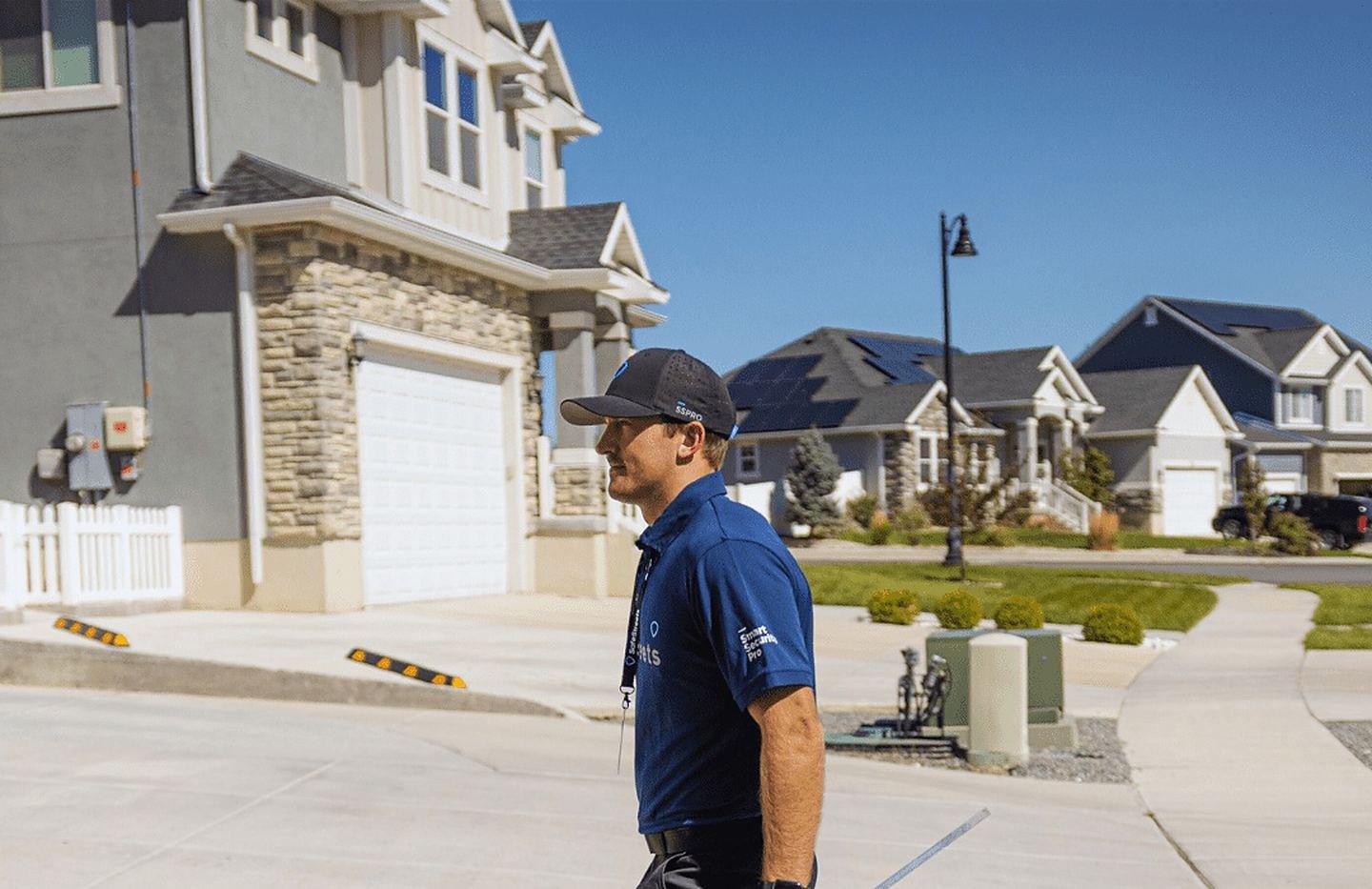 Residential neighborhood representing connected professionally monitored home security