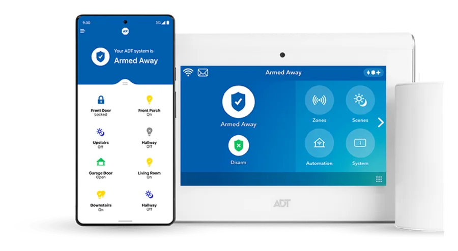 ADT panel with mobile app and entry sensors