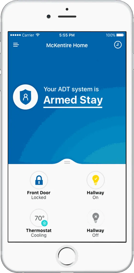 ADT mobile app showing compatible security and smart-home controls
